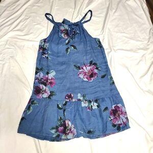 Floral Blue Linen Mixed Dress Size 42